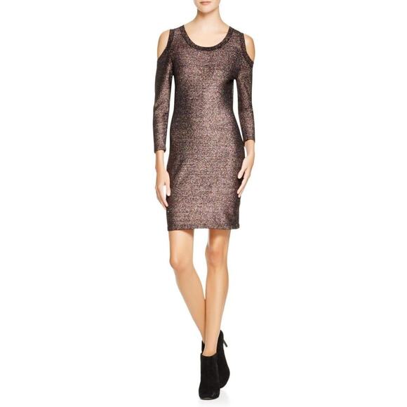 Rebecca Minkoff Claude Glitter Sweater Dress XXS Metallic Cold Shoulder Mini Y2K - Picture 1 of 11